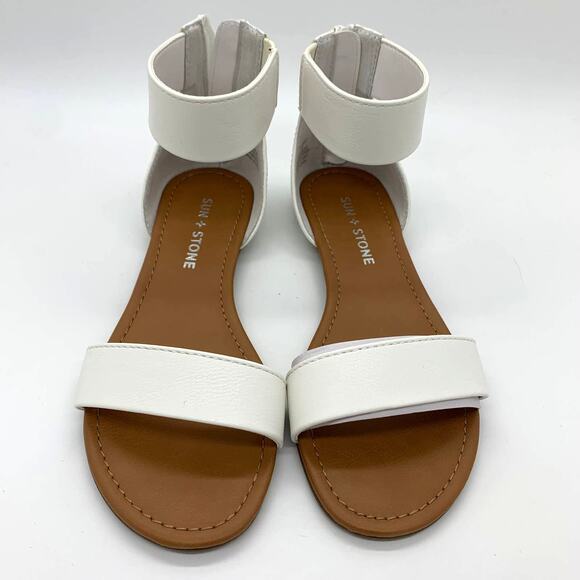Sun + Stone Keley Dress Sandals Size 5M NIB Ankle Strap Flat White - Picture 3 of 9